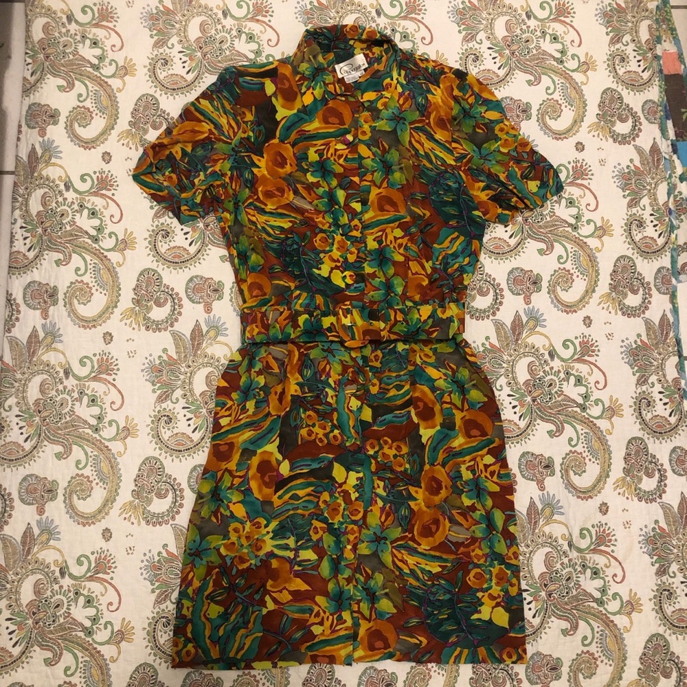 Unique funky 100% silk Vibrant multi-coloured silk button down dress